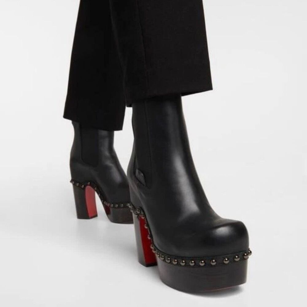 CHRISTIAN LOUBOUTIN Joan Black Leather Ankle Boots Size 36 US 6 Clog Chunky - Picture 2 of 14